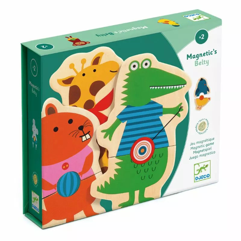 A Djeco Magnetics Belty with a picture of a dinosaur and a giraffe.