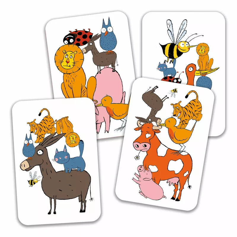A group of Djeco Playing Cards Bataflash with animals on them.