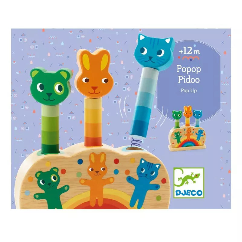 A picture of a Djeco Pipop Pidoo Pop up Toy with cats on it.