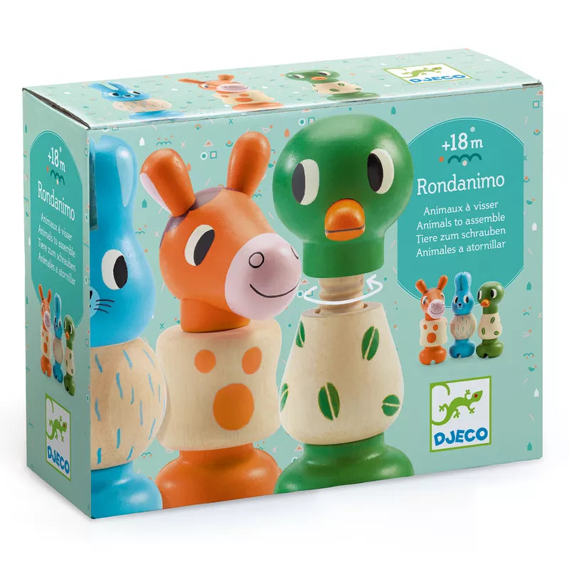 A Djeco box with a picture of a giraffe and a Djeco Rondanimo Early Years Manipulation.