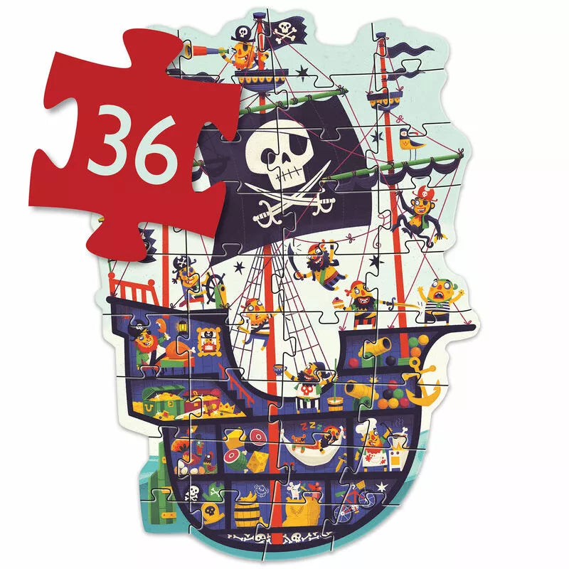 A puzzle piece with a pirate ship on it.