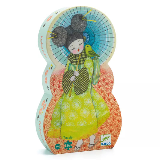 A picture of Djeco Puzzle Kokeishi doll with an umbrella.