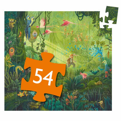 A Djeco Silhouette Puzzle In the Jungle piece with the number 54 on it.