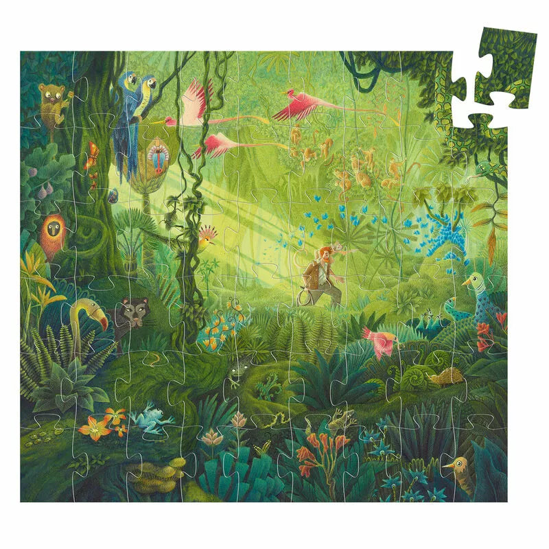 A Djeco Silhouette Puzzle In the Jungle with a picture of a forest scene.