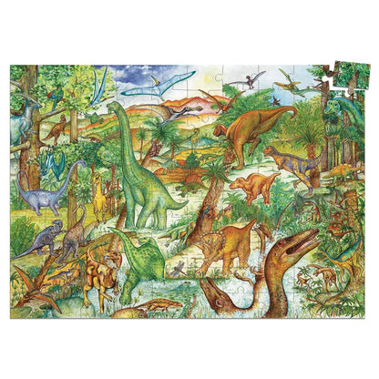 A Djeco Observation Puzzle Dinosaurs featuring dinosaurs and other animals in a forest.