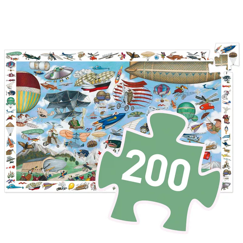 A Djeco Observation Puzzle Aero Club piece with a picture of a map of the world.
