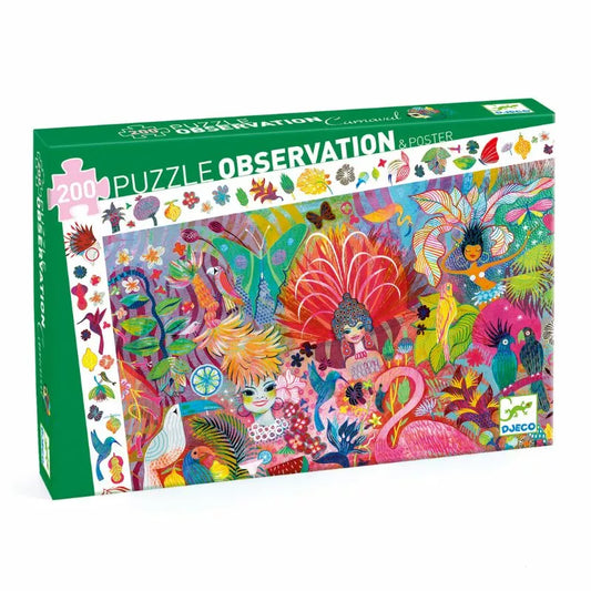 A Djeco puzzle Rio Carnaval with a colorful painting on it.
