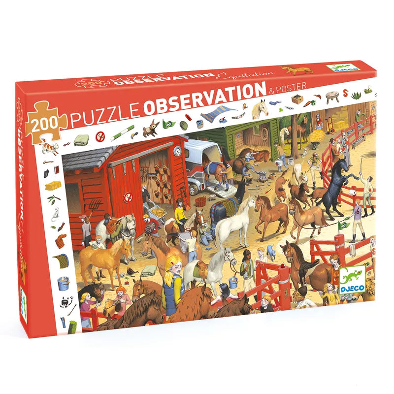 A Djeco Observation Puzzle Horse Riding box with a picture of a horse show.