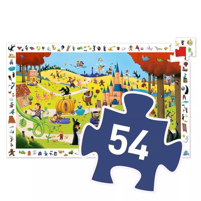 A Djeco Puzzle Tales - 54 pcs puzzle piece with the number 54 on it.