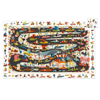 A picture of a Djeco Puzzle Car rally set on a white background.