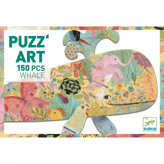 A Djeco Puzz’Art Whale 150 pcs puzzle piece with the picture of a whale on it.