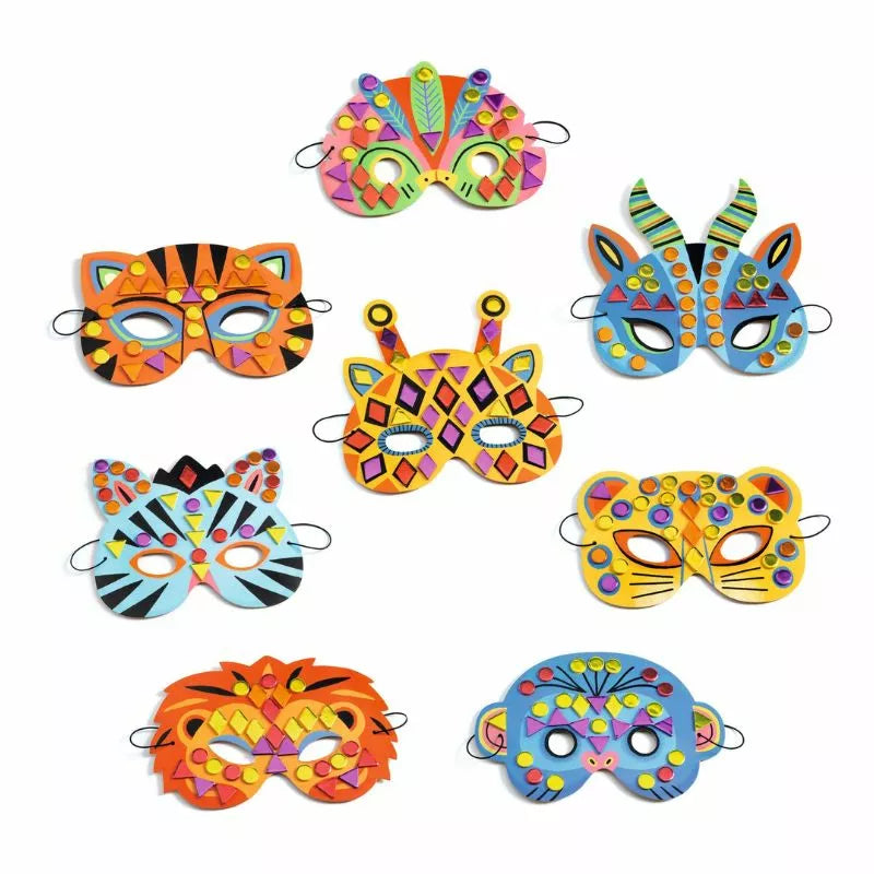 A group of Djeco Masks DIY Jungle animals sitting on top of each other.