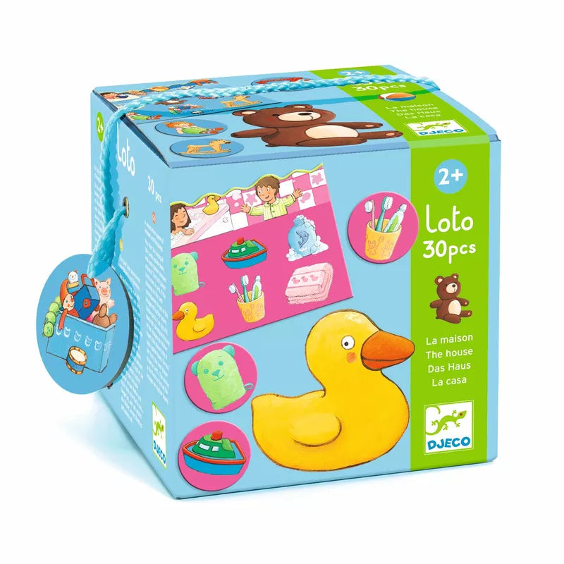 A Djeco Memo Loto Domino Lotto of the house box with a picture of a duck on it.