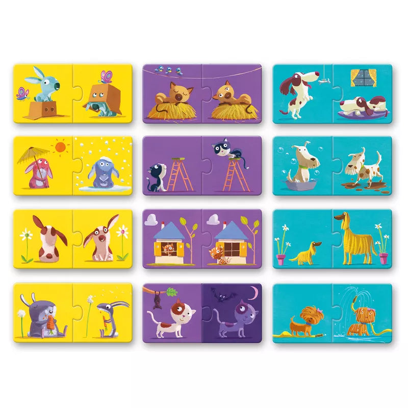 A group of Djeco puzzles Duo Opposites with animals on them.