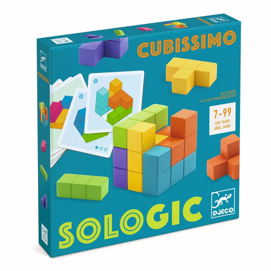 A box of Djeco Cubissimo Game with the brand name Djeco on it.