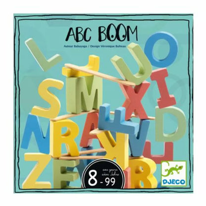 A picture of Djeco's ABC Boom Game wooden alphabet set.