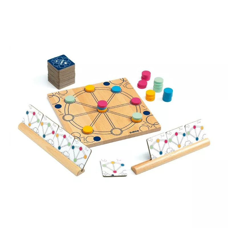 A Djeco Quartino game with pieces of wood.