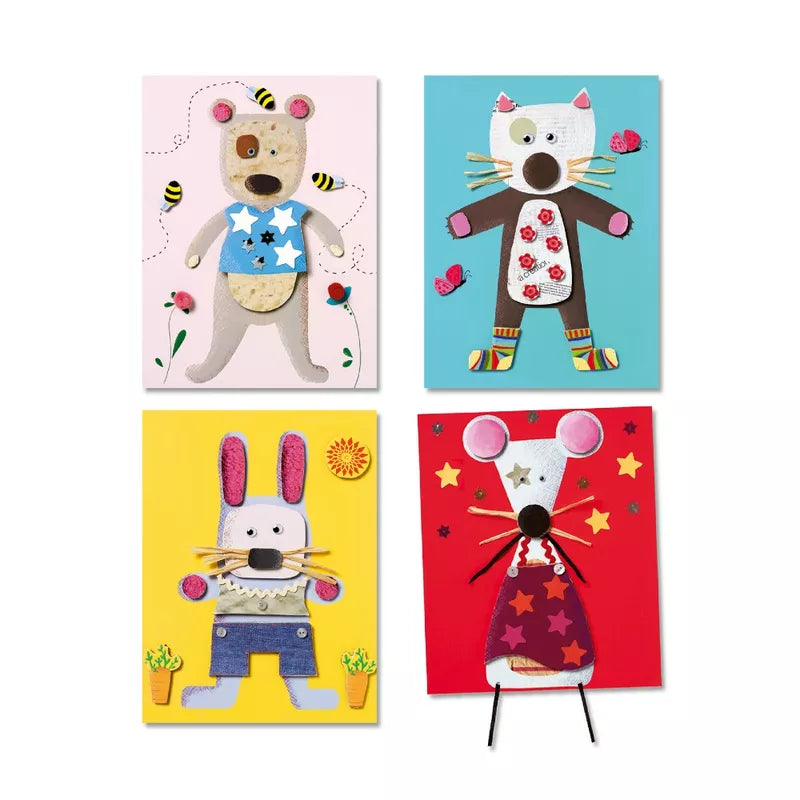 A set of three Djeco Collages for Little Ones cards with animals on them.