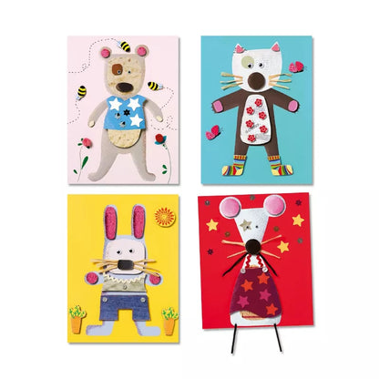 A set of three Djeco Collages for Little Ones cards with animals on them.