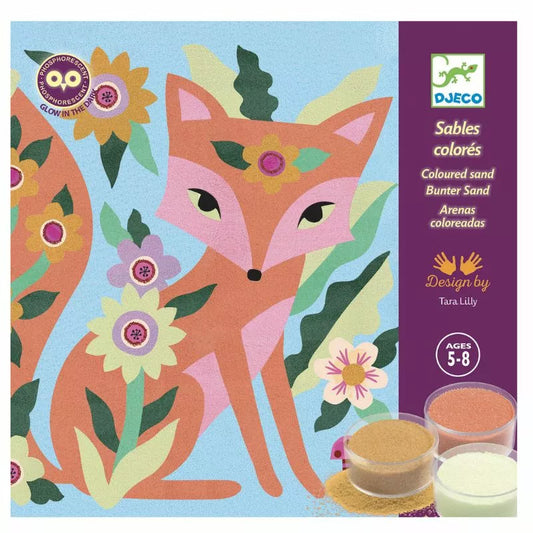 A picture of a fox with flowers on it drawn using Djeco Felt Tip Brush Garden Lights by Djeco.