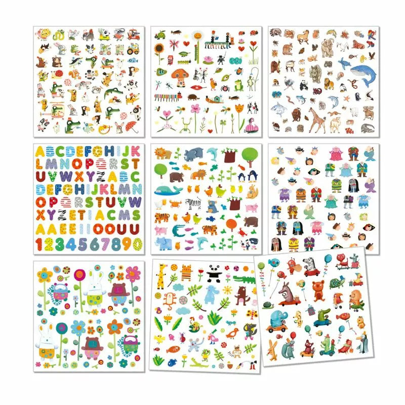 Four different Djeco 1000 Stickers for Little Ones of different animals and numbers.