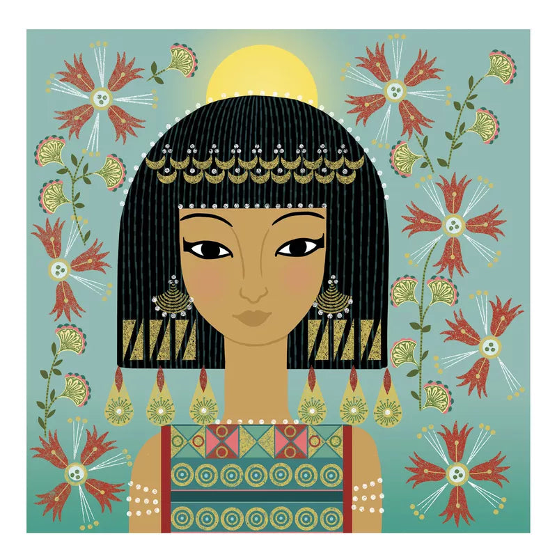 A painting of a woman with an Egyptian headdress using Djeco Stamps Patterns and Decorations by Djeco.