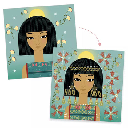 Two Djeco Stamps Patterns and decorations pictures of a woman with long hair.