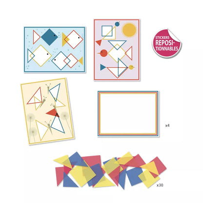 Different shapes and sizes of Djeco Collages Magic squares paper.