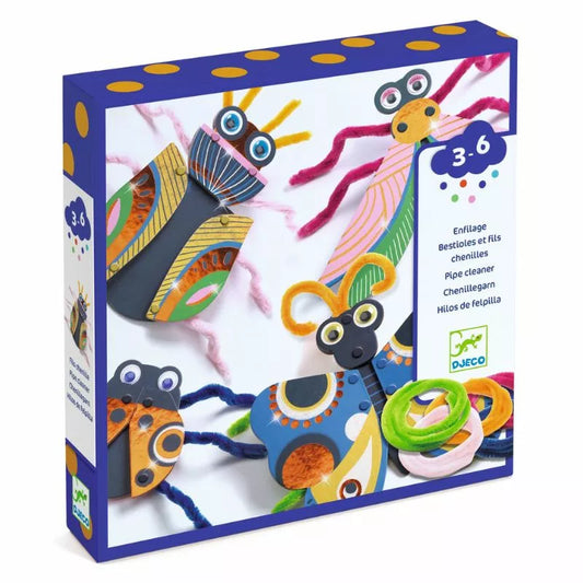 A picture of a Djeco box with some Djeco Threading Yarn bugs in it.