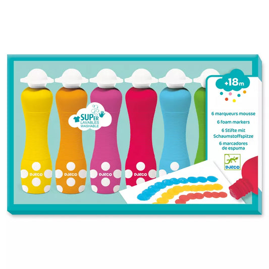 A set of three Djeco Colours for Little Ones – 6 foam markers in different shades.