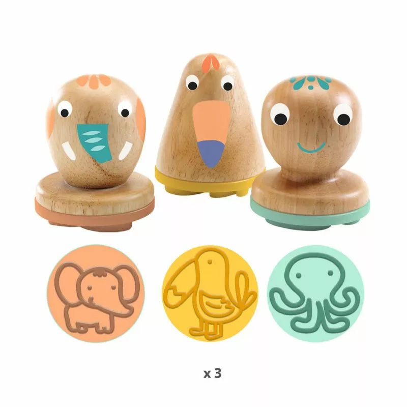 A group of Djeco Myplastistamps with different shapes and sizes.