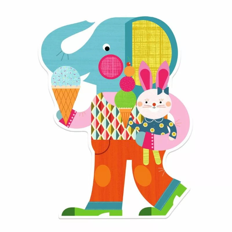 A picture of an elephant holding a Djeco Colouring Animalo-Len ice cream cone.
