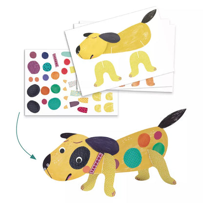 A Djeco Multi Activity Animal house of a yellow dog.