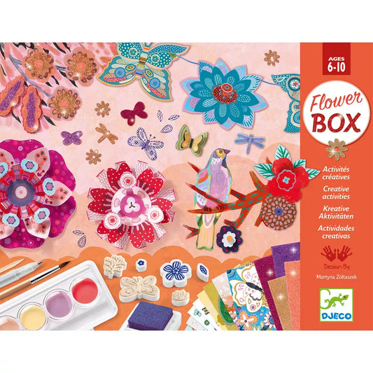 A picture of a Djeco Multi Activity Flower Box of crafts and supplies.