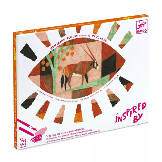 A Djeco box with a picture of a horse inside of it, inspired by the desert.