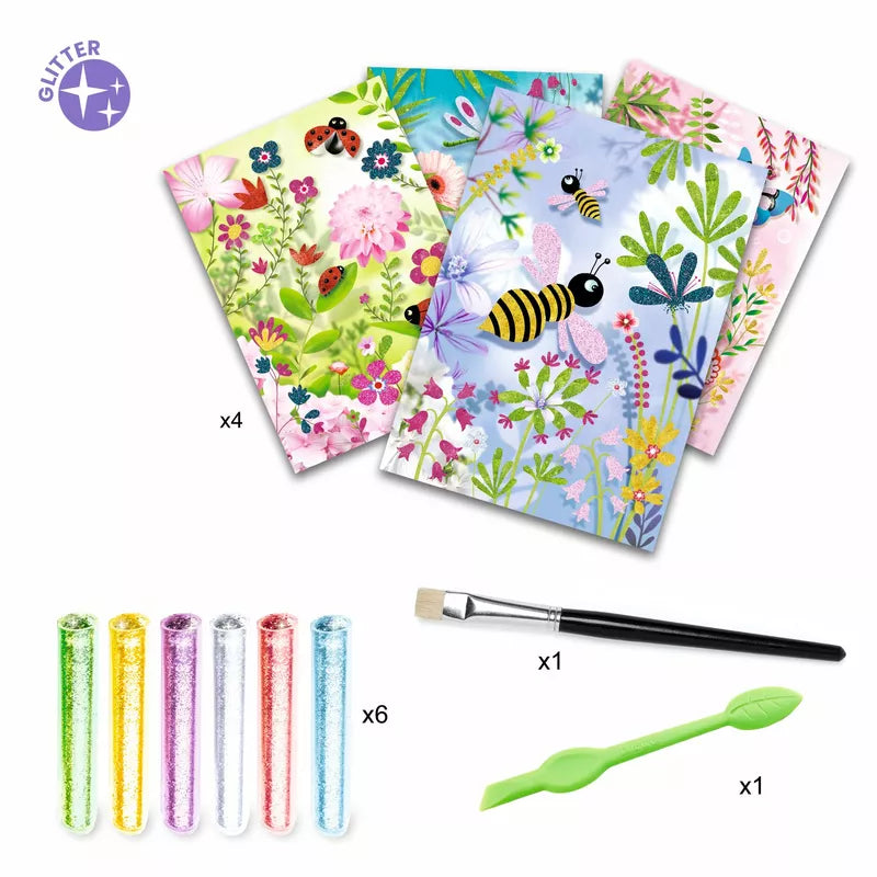 A set of Djeco Butterflies Glitter Boards and a brush.