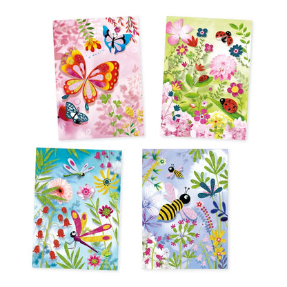 Four Djeco Butterflies Glitter Boards with different designs on them.