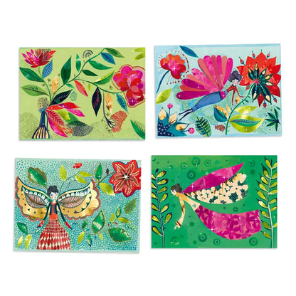 Four Djeco Fireflies Foil Pictures with different designs on them.