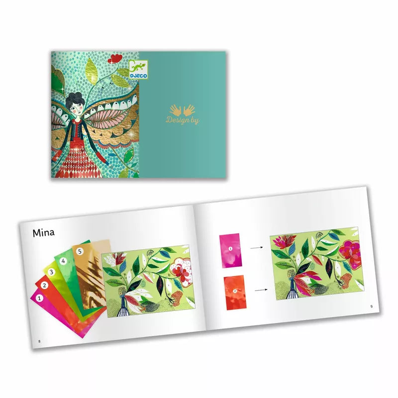 A Djeco Fireflies Foil Pictures book with a picture of a fairy on it.