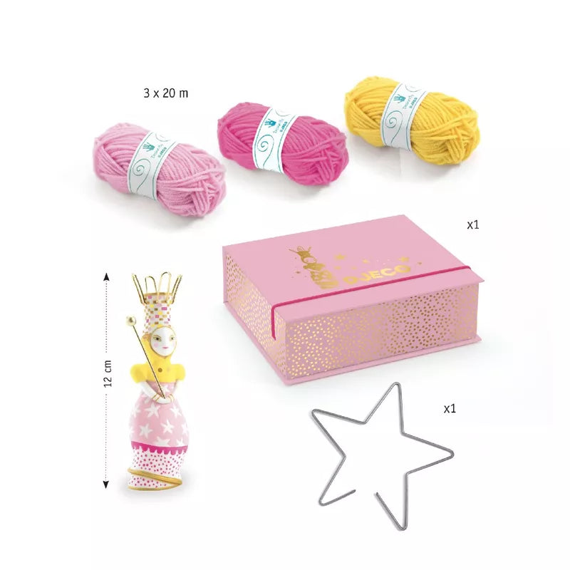 A Djeco French Knitting Princess kit, a star, and a crochet hook.