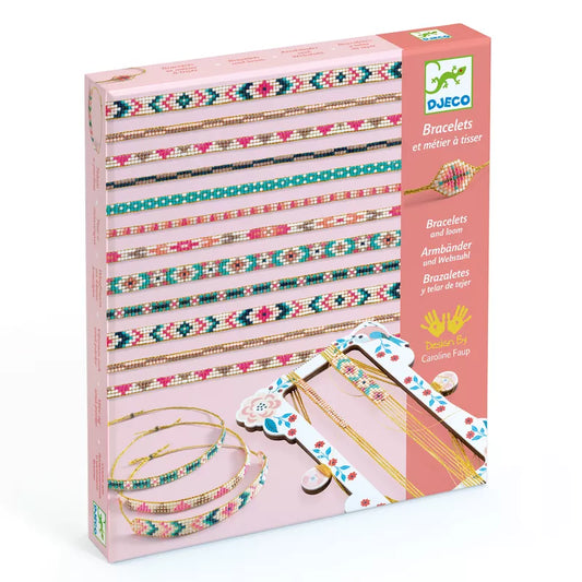 A box of Djeco Jewels to Create Tiny Beads bracelets and Djeco bracelets on a white background.