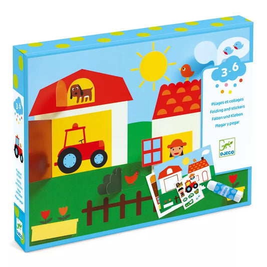 A Djeco puzzle box with a picture of a farm scene.