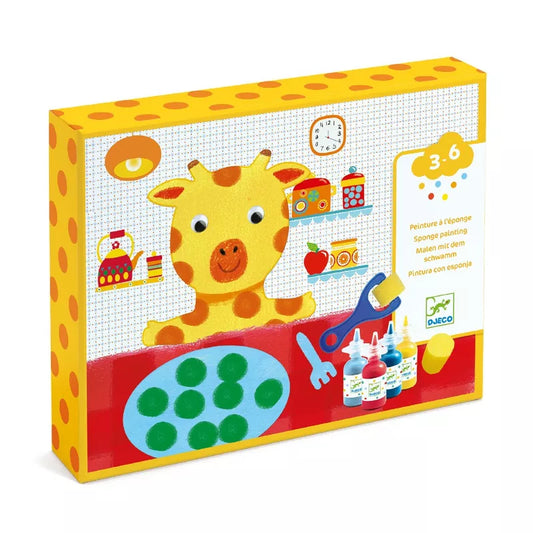 A box with a Djeco Sponge Painting Cuddly Toy Adventures design on it.