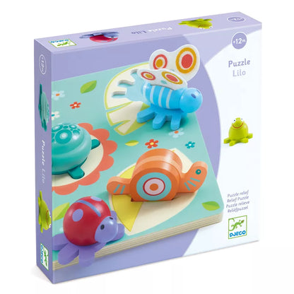 A Djeco Relief Puzzle Lilo Turtle & Friends with a fish and turtle design.