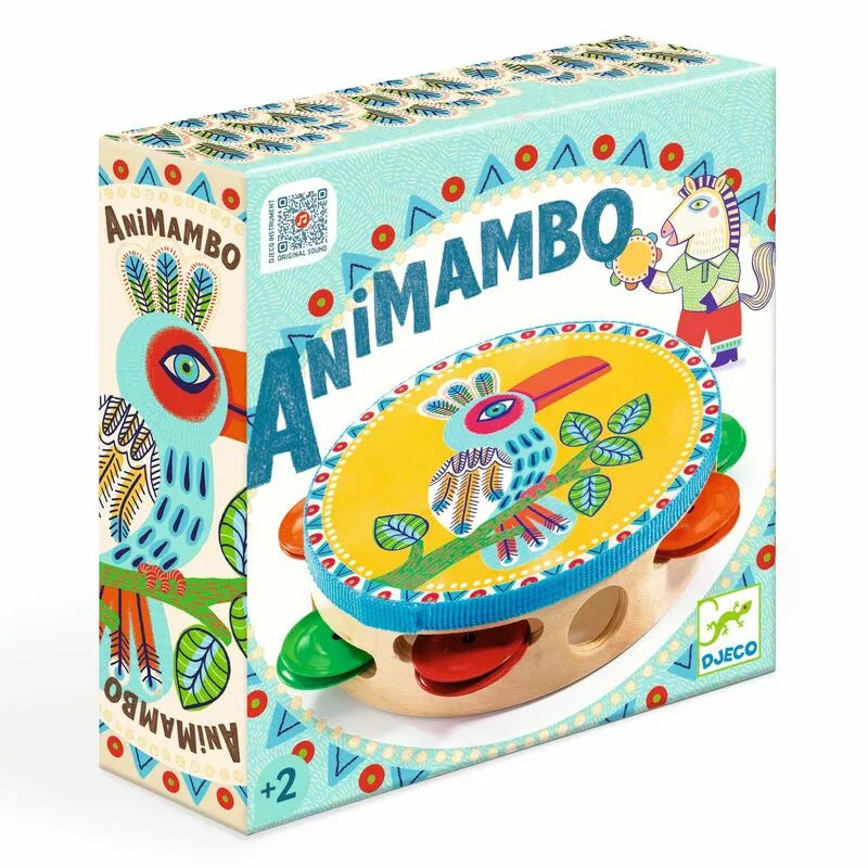 A Djeco box with Animambo Tambourine inside of it.