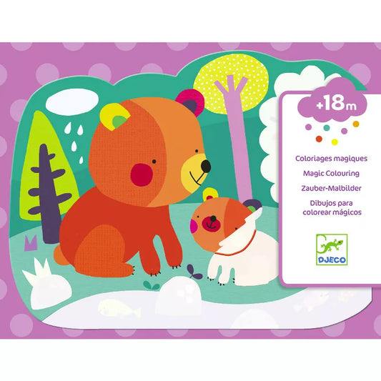 A picture of a bear and a dog using Djeco Colouring Hidden in the woods by Djeco.