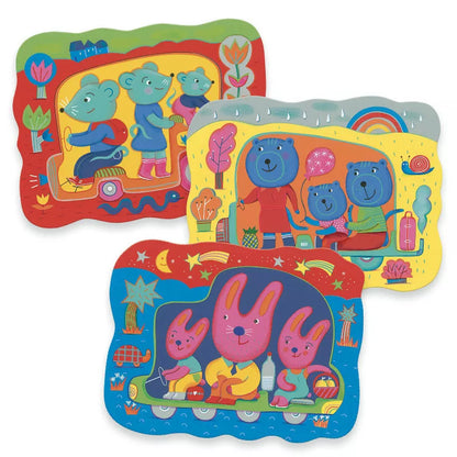 A set of three Djeco Colouring Hidden on the road children's placemats.
