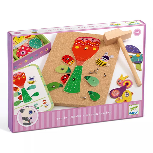 A picture of the Djeco Tap Tap Garden wooden craft kit in a box.